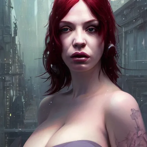 Prompt: highly detailed upper body portrait christina hendricks cyberpunk implants wearing a corset in gta v, stephen bliss, unreal engine, fantasy art by greg rutkowski, loish, rhads, ferdinand knab, makoto shinkai and lois van baarle, ilya kuvshinov, rossdraws, tom bagshaw, global illumination, radiant light, detailed and intricate environment