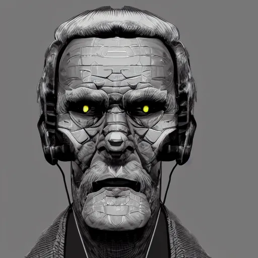 Prompt: A portrait of brutal soviet granddad cyborg by Edurard Nabiullin, Trending on artstation, dark color scheme