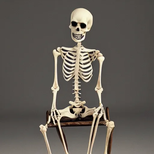 Image similar to an old skeletal figure sitting upon a throne