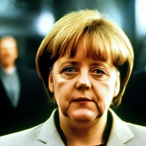 Image similar to angela merkel starring in the movie the matrix, 1999