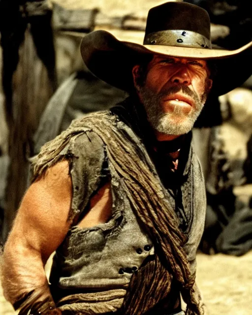 Image similar to film still close up shot of ron perlman in the movie a fistful of dollars. photographic, photography