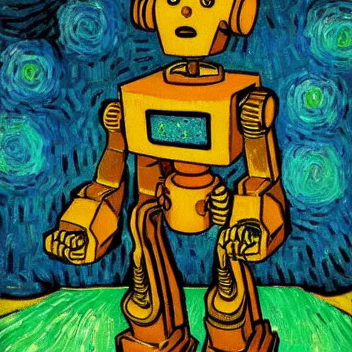 Image similar to a robot painted by van gogh