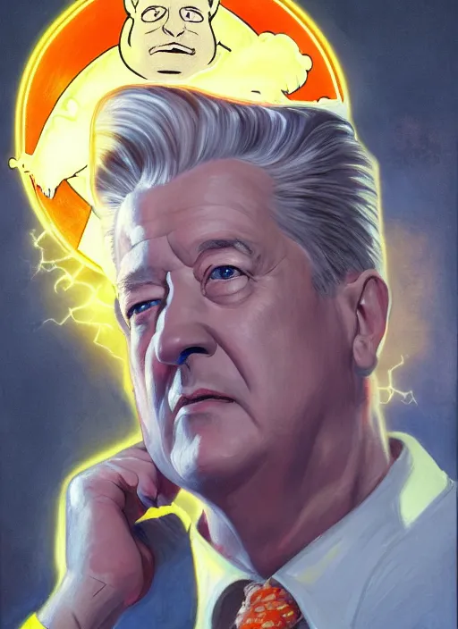 Prompt: portrait of david lynch in ghostbusters ( 1 9 8 4 ), highly detailed, centered, solid color background, digital painting, artstation, concept art, smooth, sharp focus, illustration, donato giancola, joseph christian leyendecker, les edwards, ed repka, wlop