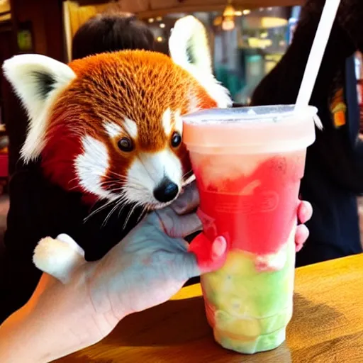 Image similar to Red Panda drinks Bubble Tea