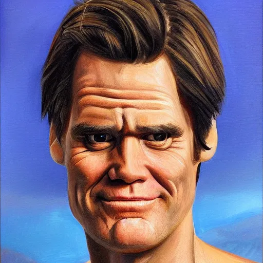 Image similar to jim carrey as a greek god, portrait, oil painting