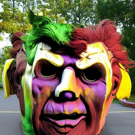 Prompt: parade float for leatherface, bright colors, realistic photography, high detailed