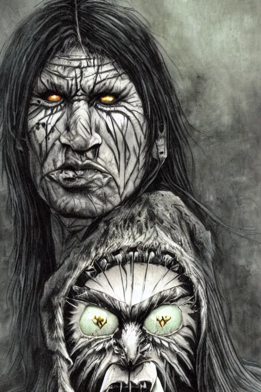 Image similar to mad native american skinwalker artwork by ben templesmith