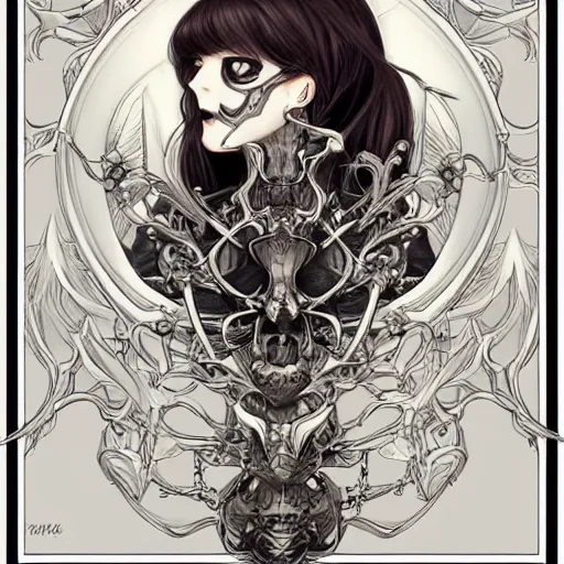 Prompt: anime manga skull portrait young woman skeleton, intricate, elegant, highly detailed, digital art, art by JC Leyendecker and sachin teng