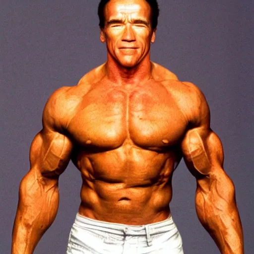 Prompt: photograph of Arnold Schwarzenegger but skinny