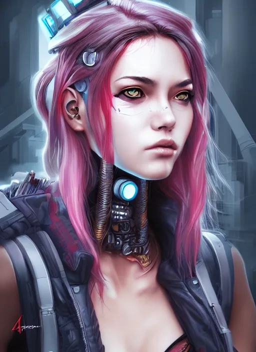 Prompt: portrait of a cyberpunk girl by Artgerm and Death Burger , post-apocalyptic, highly detailed, trending on artstation