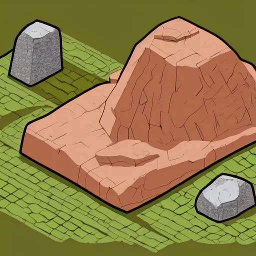 Image similar to isometric view of boulder, lineart