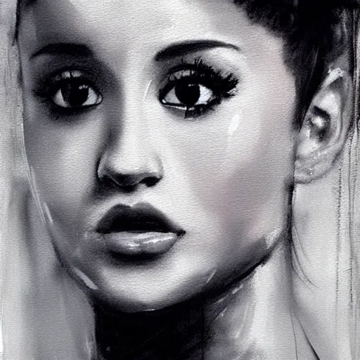 Image similar to painting of Ariana Grande by Guy Denning