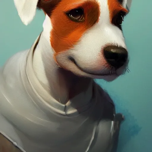 Image similar to portrait of jack russel terrier, cute pixar concept art, highly detailed, digital painting, artstation, concept art, smooth, sharp focus, illustration, art by artgerm, greg rutkowski and alphonse mucha