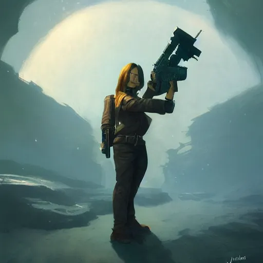 Prompt: midget with a gun, ackground by john harris + andreas rocha, artwork by charlie bowater + artgerm + anato finnstark + ross tran