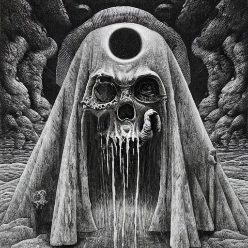 Prompt: evil baptism, decay, ritual, full moon, plague, 1 0 0 0 best album covers, highly detailed, wide angle, beksinski, bradley, otherworldly, andre le notre, psychedelic