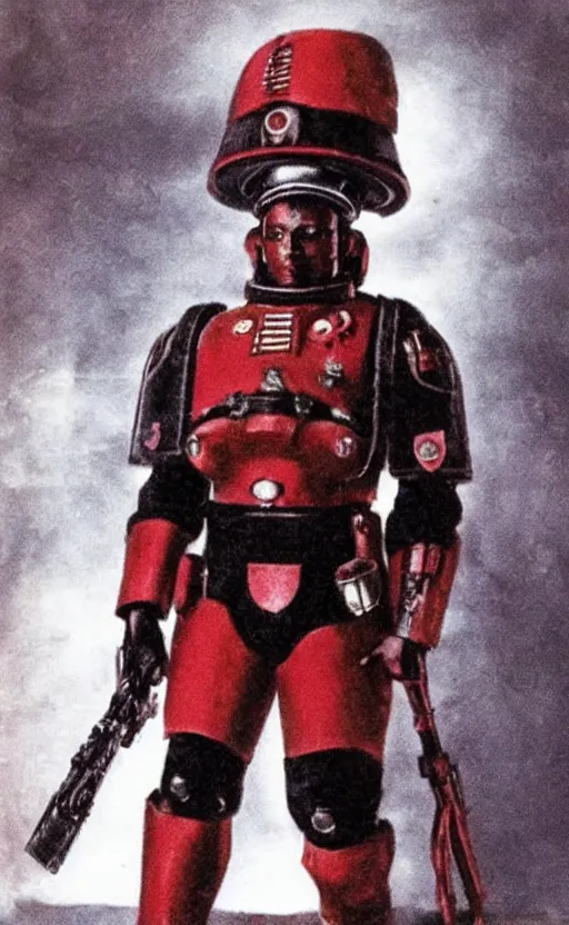 Prompt: photograph of black and red fascist space marine uniform