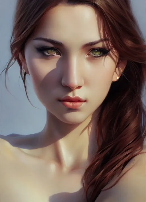 Image similar to high angle photo of a gorgeous young woman in the style of stefan kostic, realistic, sharp focus, 8 k high definition, insanely detailed, intricate, elegant, art by stanley lau and artgerm