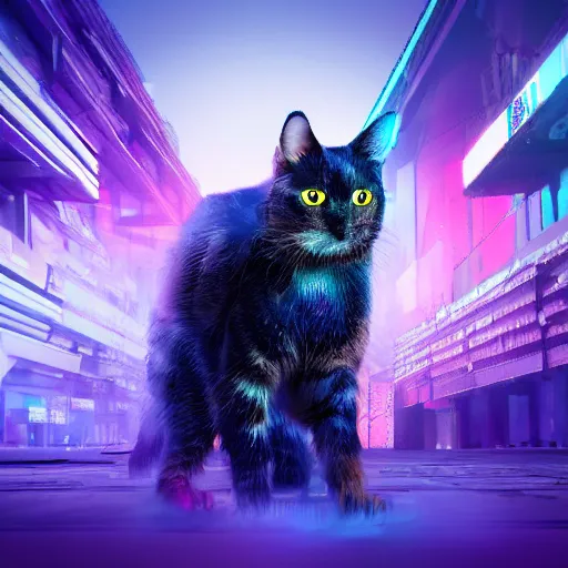 Prompt: colorful cyberpunk cat with 2 heads walking on clouds, realistic, 4 k