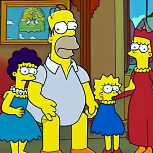 Image similar to a still from the simpsons the musical