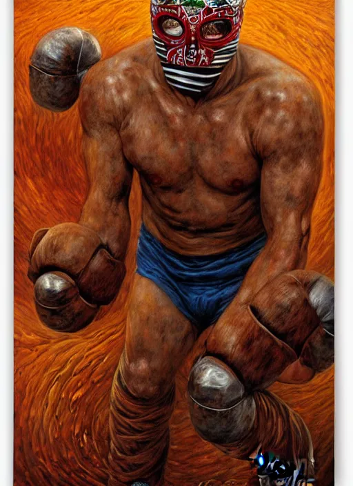 Image similar to poster of mexican old fighter, lucha libre, style poster illustration, by peter gric