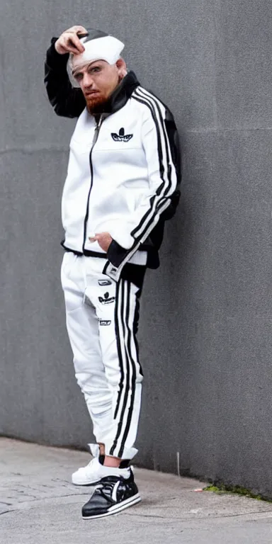 in a black leather jacket, white Adidas | Stable | OpenArt