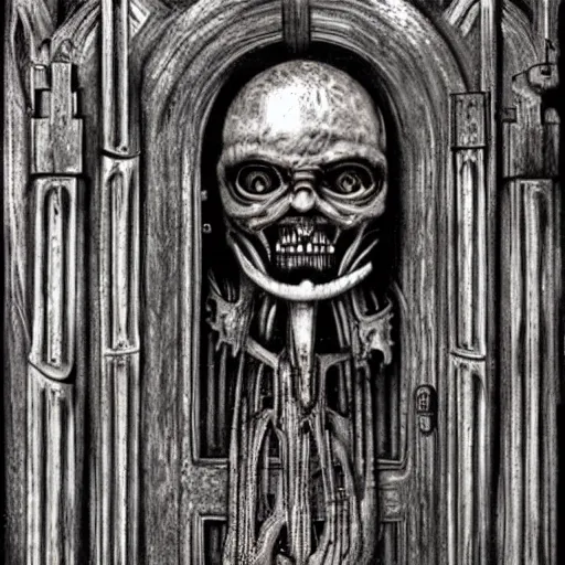 Image similar to hr giger a door that leads to anger