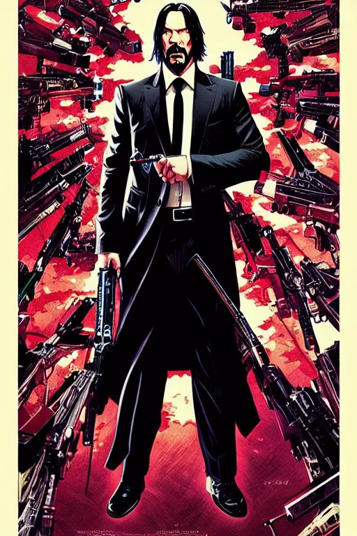 Image similar to poster of john wick, by yoichi hatakenaka, masamune shirow, josan gonzales and dan mumford, ayami kojima, takato yamamoto, barclay shaw, karol bak, yukito kishiro