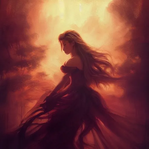 Image similar to elegant aerith gainsborough portrait, atmospheric lighting, painted, menacing, intricate, volumetric lighting, beautiful, rich deep colours masterpiece, golden hour, golden ratio, sharp focus, ultra detailed, by leesha hannigan, ross tran, thierry doizon, kai carpenter, ignacio fernandez rios