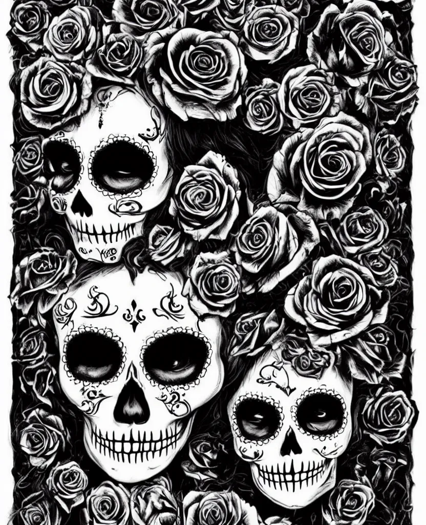 Prompt: a chaotic goddess of death skull black rose s day of the dead gothic beauty pretty gorgeous