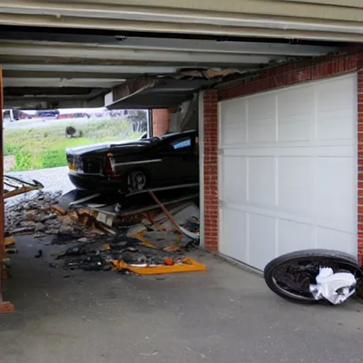 Prompt: garage is falling on the traffic