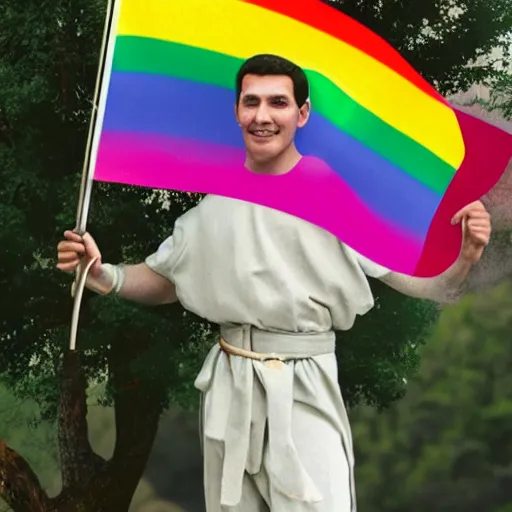 Prompt: moroni holding a pride flag