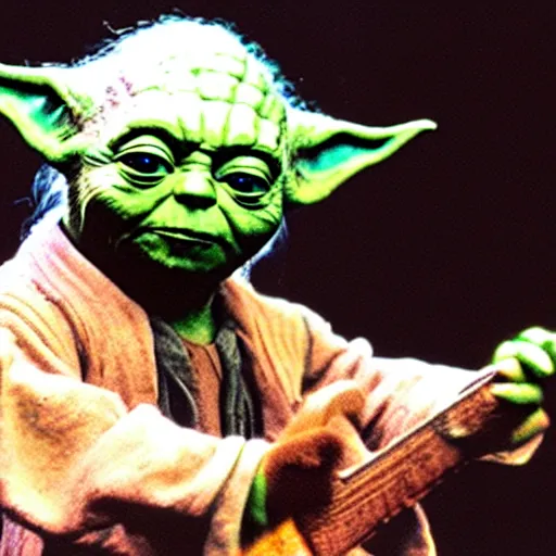 Image similar to yoda performing at woodstock