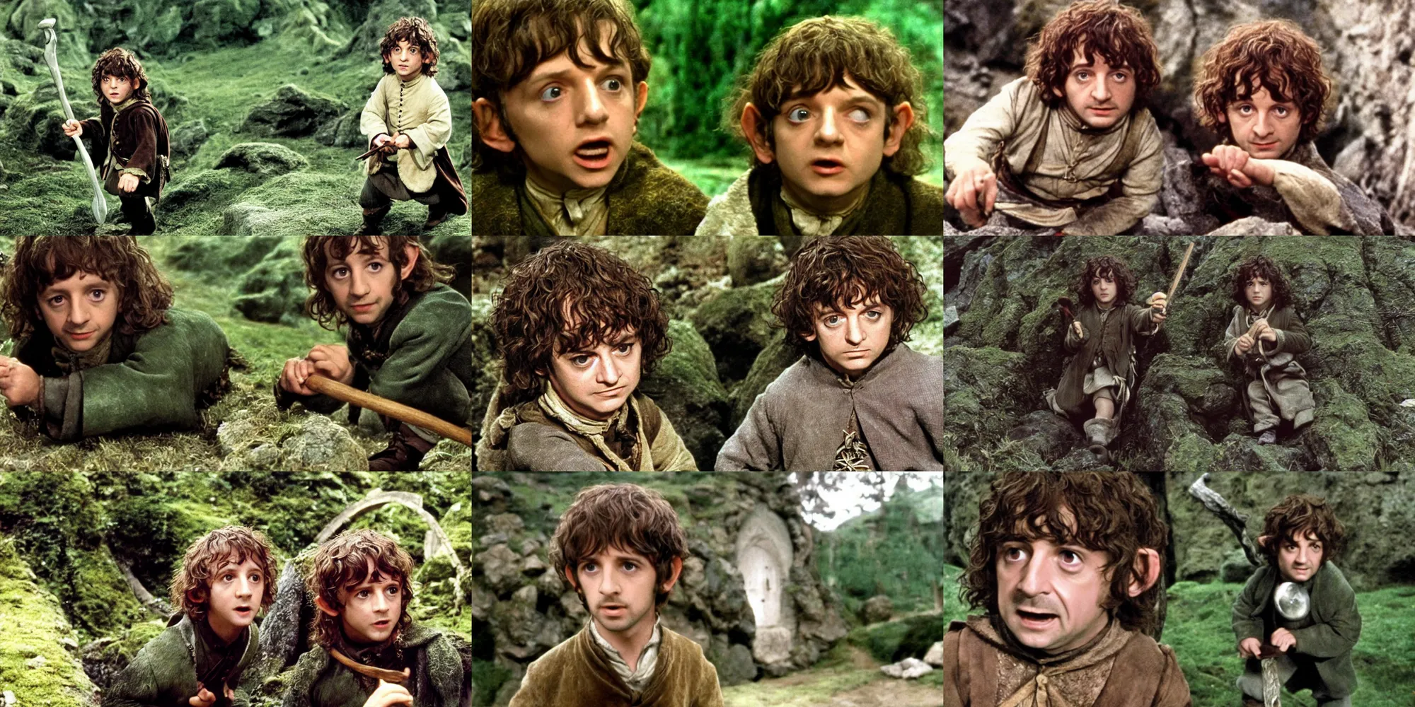 Prompt: A full color still of young Ringo Starr as a hobbit, in The Lord of the Rings directed by Stanley Kubrick,