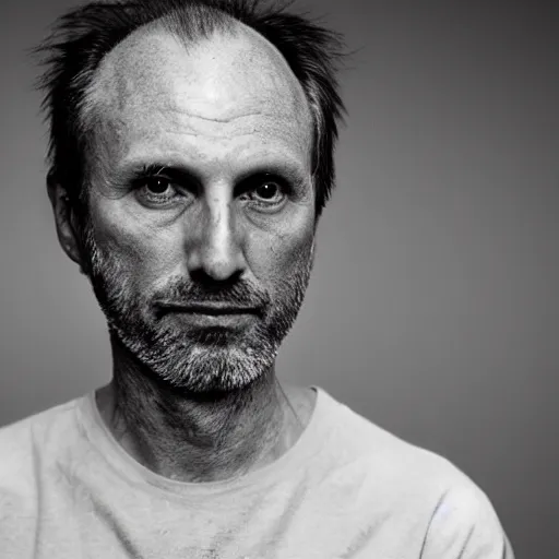 Prompt: portrait of a middle aged balding white male model By Emmanuel Lubezki