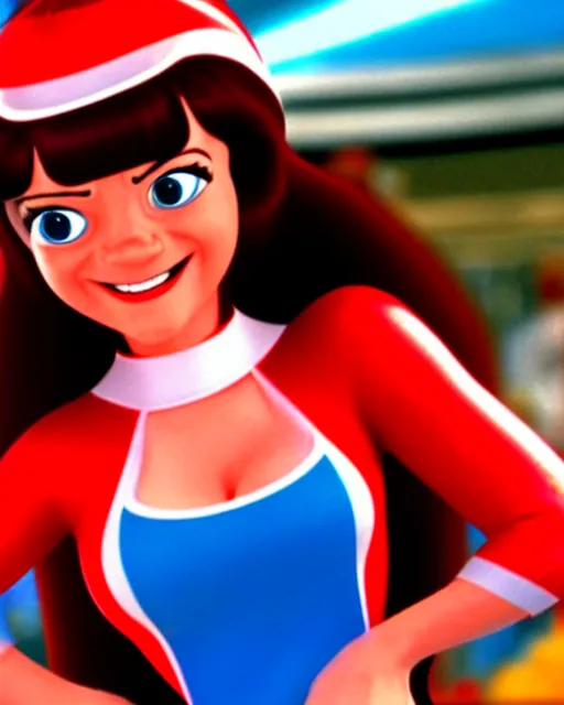 Image similar to wendy's mascot wendy thomas, movie still, from the movie speed racer, 8 k, realistic