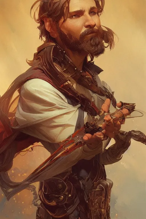 Prompt: portrait of a man named ARMR, D&D, fantasy, highly detailed, digital painting, artstation, concept art, smooth, sharp focus, illustration, art by artgerm and greg rutkowski and alphonse mucha