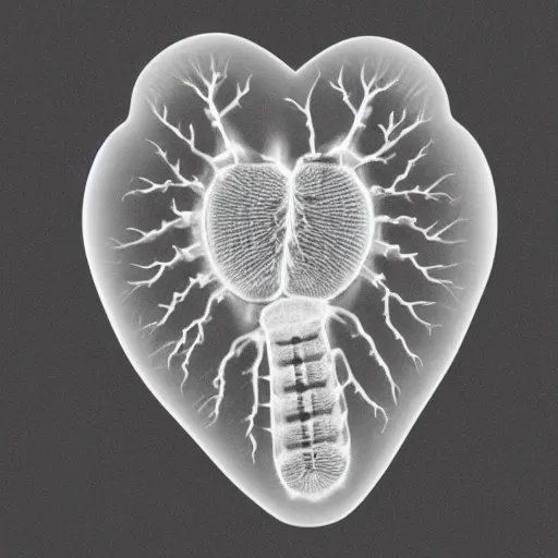 Prompt: x - ray of bio engineered heart carved out of ivory, canon 5 d 5 0 mm lens