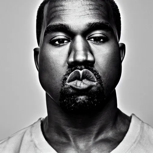 Image similar to the face of young kanye west wearing yeezy clothing at 2 4 years old, black and white portrait by julia cameron, chiaroscuro lighting, shallow depth of field, 8 0 mm, f 1. 8