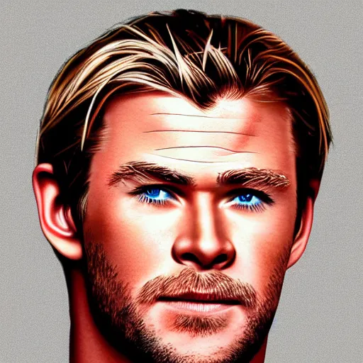 Image similar to portrait of chris hemsworth, highly detailed, centered, solid color background, digital painting