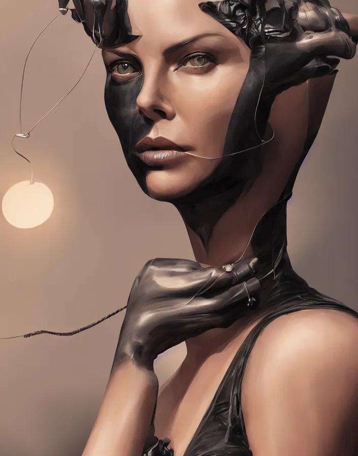 Image similar to portrait of charlize theron as a catwoman. intricate abstract. intricate artwork. by tooth wu, wlop, beeple, dan mumford. octane render, trending on artstation, greg rutkowski very coherent symmetrical artwork. cinematic, hyper realism, high detail, octane render, 8 k, iridescent accents.