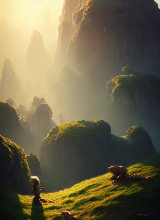 Image similar to spring mornings in the low - poly hills, diffuse lighting, fantasy, intricate, surrealism!!!!, highly detailed, lifelike, photorealistic, digital painting, artstation, illustration, concept art, smooth, sharp focus, by greg rutkowski, chris tulloch mccabe, valentina remenar and asher duran,