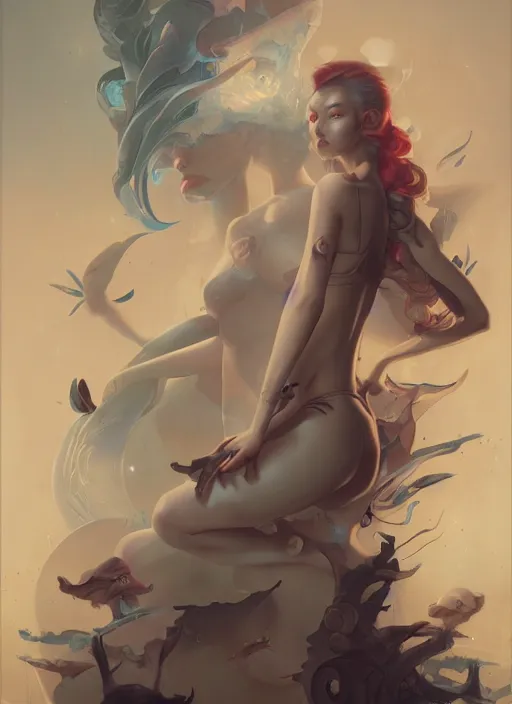 Image similar to Lee Jin-Eun by Peter Mohrbacher, rule of thirds, seductive look, beautiful, in intergalactic hq