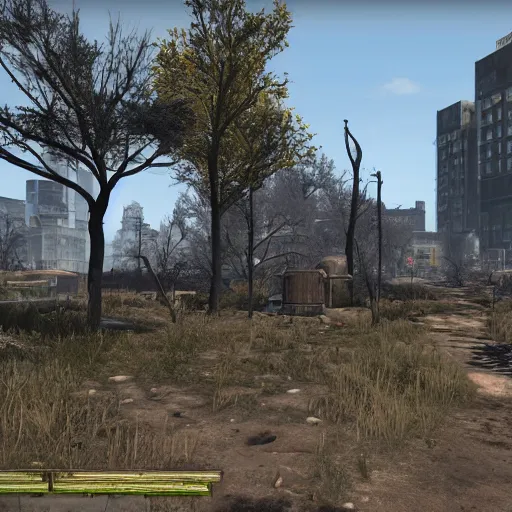 Prompt: central park settlement, post - nuclear war in fallout 4, in game screenshot