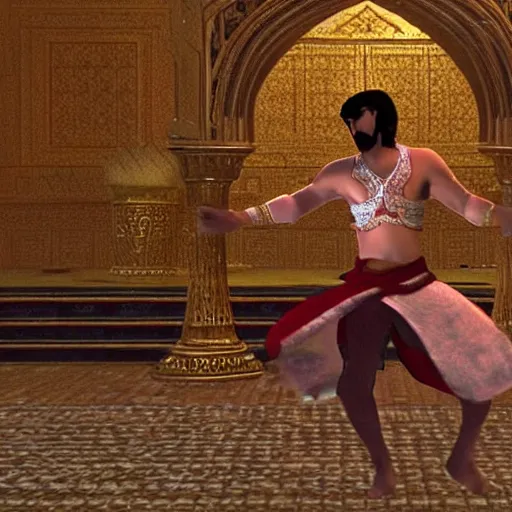 Image similar to a screenshot from prince of persia where the prince is doing a dance