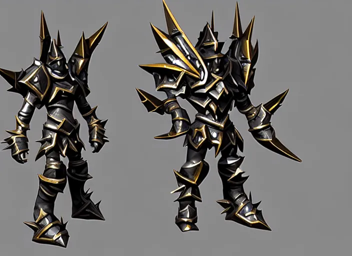 Image similar to metallic spiked shoulder pauldrons, stylized stl fantasy miniature, 3 d render, activision blizzard style, hearthstone style