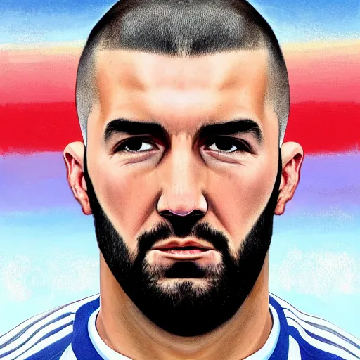 Image similar to A realistic hyperdetailed wide-shot digital oil portrait painting of an benzema in the style of quentin tarantino