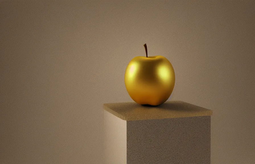 Prompt: golden apple on a marble roman pillar, 4k, octane render, studio lighting