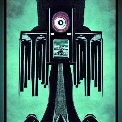 Prompt: retro dark vintage sci-fi 2D matte illustration the sentinel watches over you 4k symmetrical portrait by Beksinksk, bright tones