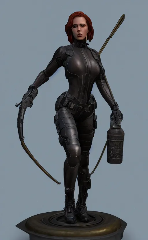 Image similar to black widow, bronze statue, unreal engine, high detailed