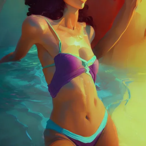 Image similar to portrait of besutiful woman in bathing suit, maya ali mage, gloomhaven, dynamic lighting, gaudy colors, octane render aesthetic, matte painting concept art, official fanart behance hd artstation by jesper ejsing, by rhads and makoto shinkai and lois van baarle and ilya kuvshinov and rossdraws